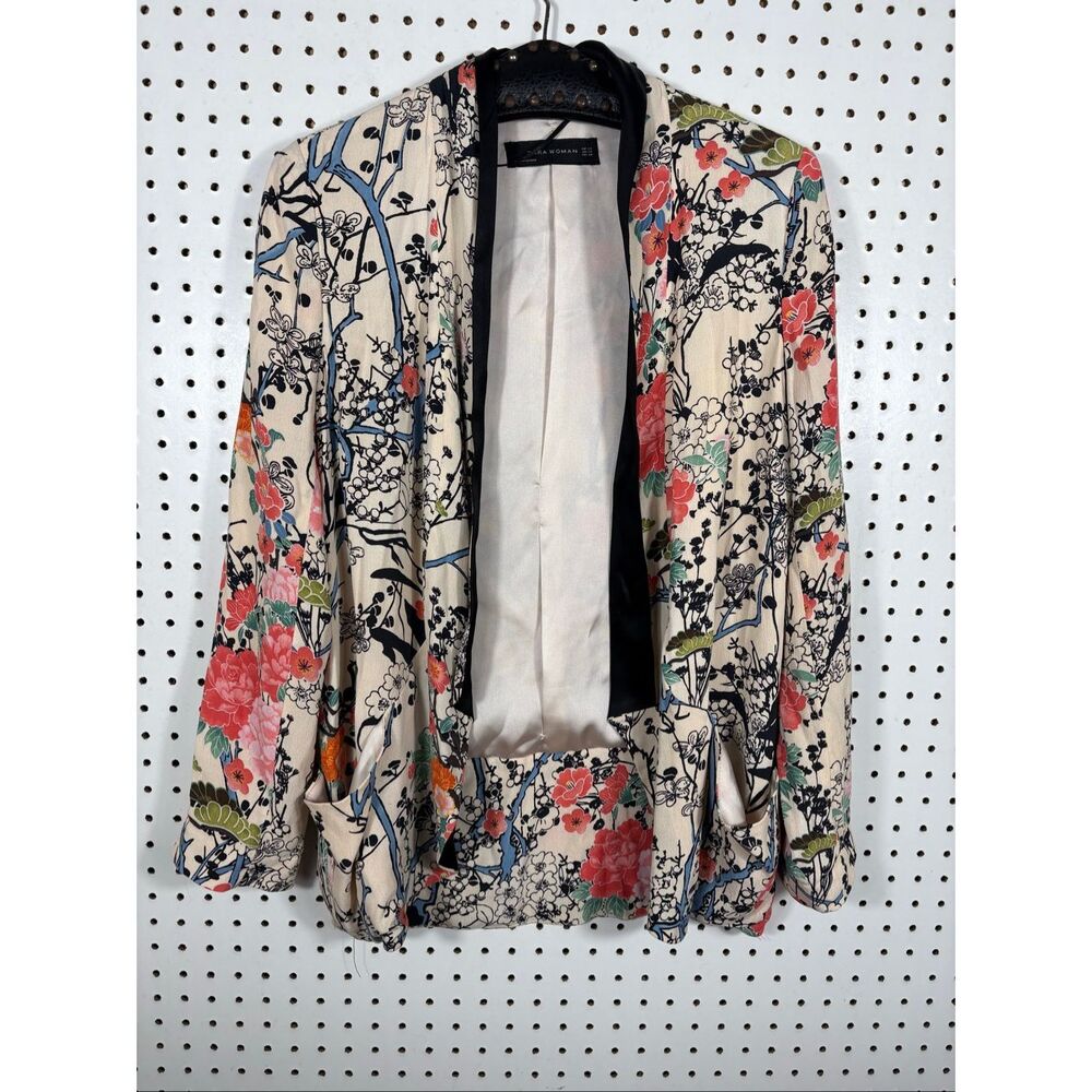 ZARA BLAZER PINK CREAM FLORAL FLOWER KIMONO JACKET SIZE XS